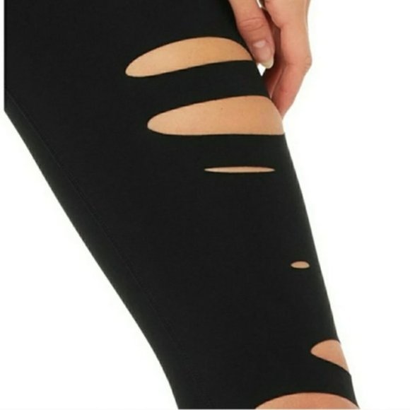 Alo Yoga High Waist Ripped Warrior Leggings Black S - Picture 6 of 16